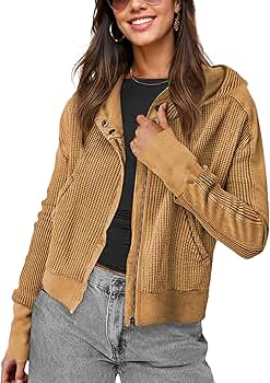 Amazon.com: RIATOUR Womens Waffle Knit Zip Up Hoodies Long